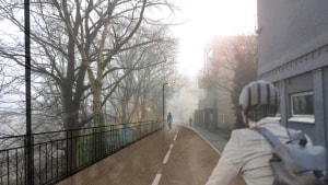 Udvidelsen af Hallssti betyder to spor til cyklisterne og et til fodgængerne. Arbejdet med at gøre Hallssti to meter bredere er færdigt til juli.Illustration: Aarhus Kommune
