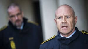 Københavns Politi med ledende politiinspektør Torben Svarrer i spidsen holdt tirsdag pressemøde om den seneste tids skuddrab og indsatsen mod bander. Foto: Martin Sylvest/Ritzau Scanpix