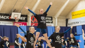 Dejbjerglund-elever under gymnastikopvisningen i ROFI hallen i Ringkøbing i foråret 2018. Arkivfoto: Mads Dalegaard