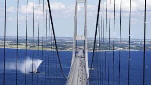 The Great Belt Bridge during the second stage of Tour de France between Roskilde and Nyborg, Denmark on July 2, 2022.