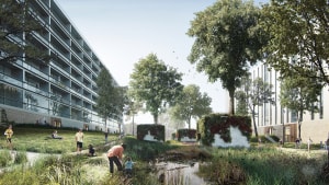 Mere grønt og mindre beton skal blandt andet være med til at gøre Bispehaven mere indbydende. Visualisering: Aarhus Arkitekterne