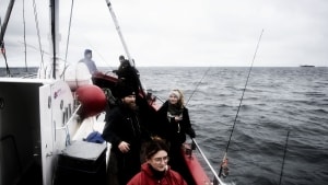 Fiskeguide Claus Eklundh (t.v.) har taget lystfisker-novicen (t.h.) med på Øresund med turbåden M/S Fyrholm for at prøve kræfter med at fange torsk. Foto: Birgitte Carol Heiberg