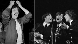 Paul McCartney, John Lennon og George Harrison skabte hysteri blandt tusindvis af unge kvinder under de to koncerter i K.B. Hallen. Fotos: Allan Moe/Ritzau Scanpix