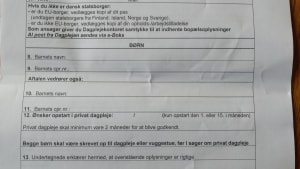 Billede af det ansøgningsskema der ikke længere figurerer på Københavns Kommunes hjemmeside. Hvis du ringer til Pladsanvisningen på 70250660 kan de sende dig et ansøgningsskema.
