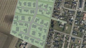 Illustrationen fra lokalplanforslaget viser, hvordan området vil se ud, hvis der udelukkende udstykkes parcelhusgrunde. Stiforbindelsen mod højre fører hen forbi spejderhuset.