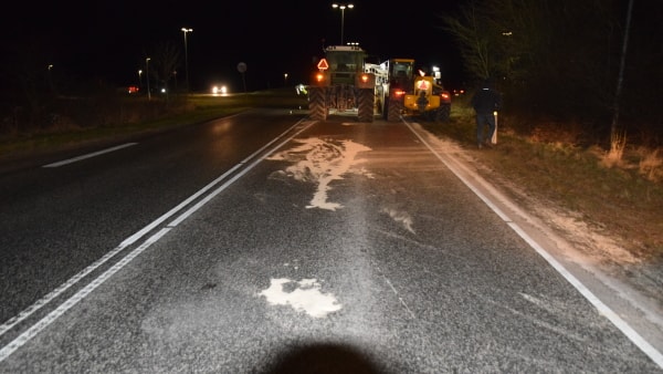 Stort læs selleri væltede i rundkørsel