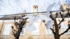 Det dusin engle, der allerede hænger i Museumshavens træer, vidner om alle de savnede folk. Foto: Morten Pedersen
