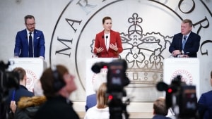 Socialdemokratiet, Venstre og Moderaterne præsenterer på et pressemøde deres regeringsgrundlag på Marienborg onsdag den 14. december 2022. (Foto: Mads Claus Rasmussen, Ritzau/Scanpix)