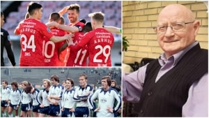 Otto Møller Jensen (th), livslang AGF-fan, døde 88 år gammel i april. Han har doneret størstedelen af sin arv til Superligaklubben. Fotos: Scanpix og privatfoto