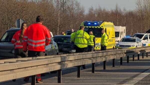 Massiv kø: Flere færdselsuheld ramte E20