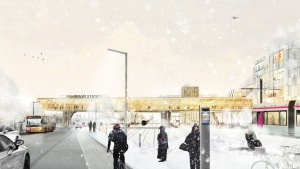 En ny Brabrand station, som Aarhus Letbane forestiller sig den i en vision. Det store spørgsmål er, hvor langt mod vest den skal placeres. 