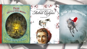 Bibliotekar Ann-Kristine anbefaler børnebøger, som alle er fulde af farverige illustrationer af norske Lisa Aisato. Foto: Vejle Bibliotekerne