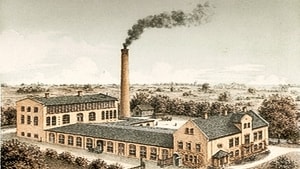 Hertz Garveri og Skotøjsfabrik som det så ud omkring 1888, omkring der hvor Masnedøgade går ud til Jagtvej i dag. Foto fra bogen 