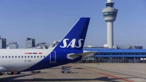SAS fly i Amsterdam Airport Schiphol, fredag den 25. marts 2022.