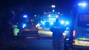 Politi og redningsmandskab var massivt til stede i Grindsted lørdag aften. Foto: Presse-fotos.dk