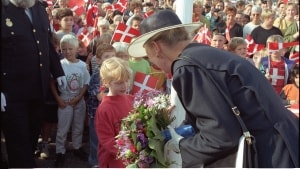 Dronning Margrethes 25 års regentjubilæum i 1997 bragte hende bl.a. til Odense. Foto: Fyns Presse Foto