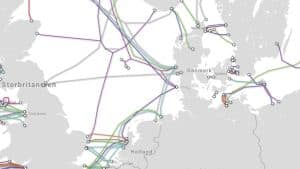 Esbjerg og den jyske vestkyst er ved at udvikle sig til et knudepunkt for oversøiske dataforbindelser. llustration: Submarine Cable Map