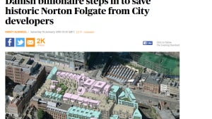 - Sådan stod der på London Evening Standards hjemmeside, da Troels Holch Povlsen tilbød at redde kvarteret Norton Folgate i Londons East End.