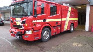 Ribes nye brandbil, der blev taget i brug 31. januar, var lørdag morgen i aktion for første gang. Foto: Ole Maass
