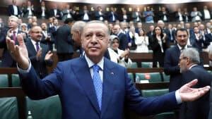Recep Tayyip Erdogan kræver, at der tages hensyn til Tyrkiets sikkerhed, hvis landet skal gå med til at lukke Sverige og Finland ind i Nato. Foto: Murat Cetinmuhurdar/Ppo/Reuters