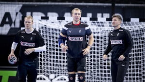 Anders Zachariassen, Rene Toft Hansen og Lasse Svan under træningen i Royal Arena onsdag den 9. januar 2019.. (Foto: Liselotte Sabroe/Ritzau Scanpix)