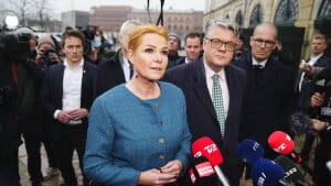 Foran Eigtveds Pakhus efter domsafsigelsen mod integrationsminister Inger Støjberg. Foto: Martin Sylvest/Ritzau Scanpix