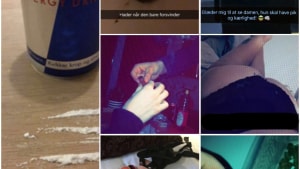 På Snapchatgruppen Koldingtingen bliver der delt billeder og videoer af blandt andet stoffer, våben og folk uden tøj på. Der bliver jævnligt delt billeder på gruppen, hvor der er en administrator, som sørger for at dele de billeder og videoer, som bliver sendt ind. Foto: Screenshots fra Snapchat