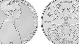 Nationalbanken udsender den 14. januar en erindringsmønt i tre udgaver, i anledning af dronning Margrethes 50-års regeringsjubilæum. (Arkivfoto). Foto: Danmarks Nationalbank/Ritzau Scanpix