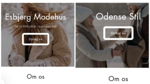 Svindel-siderne har ofte samme opbygning og enslydende tekst, og de er derfor nemme at kopiere og genbruge. Når én webshop bliver lukket, dukker der lynhurtigt to nye op. Skærmbilleder: Esbjerg-modehus og Odense-modehus