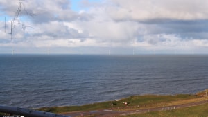 Sådan ventes de 21 vindmøller at tage sig ud fra Bovbjerg Fyr. Illustration fra Vattenfalls visualiseringsrapport.