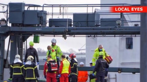 Tirsdag morgen afgik en ukrainsk sømand ved døden på havnen i Vejle i forbindelse med en arbejdsulykke. Foto: Local Eyes