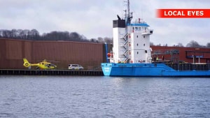 Den ukrainske sømand på skibet MV Solymar afgik ved døden tirsdag den 16. marts 2021 på havnen i Vejle. Arkivfoto: Local Eyes