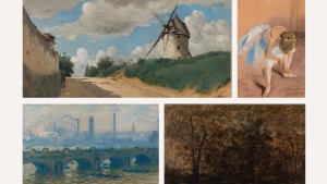 Rousseau, Corot, Degas og Monet-kunstværker, der alle hænger på Ordrupgaards nyåbnede maleriudstilling. Fotos: Anders Sune Berg, collage: Anja Limkilde