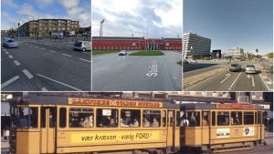 Daværende sporvejedirektør Mads Falk drømte om at sporvognene skulle betjene store dele af Aarhus og daværende omegnskommuner. Fotos: Google Street View/Århus Stiftstidende
