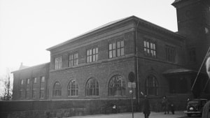 Bygningen mod Østergade efter restaurering, 1945.Foto: Teknisk Forvaltning og Randers Stadsarkiv