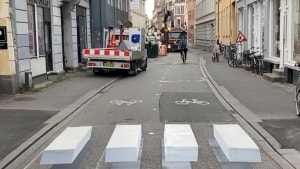 Her ses det første 3D-felt i Aarhus, efter at det blev anlagt. Feltet ligger midt på Mejlgade Foto: Jakob Langkilde