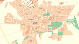 Skraveret med rødt ses den kommende del af udstykningen Nørreballe i Skals. Kort: Viborg Kommune